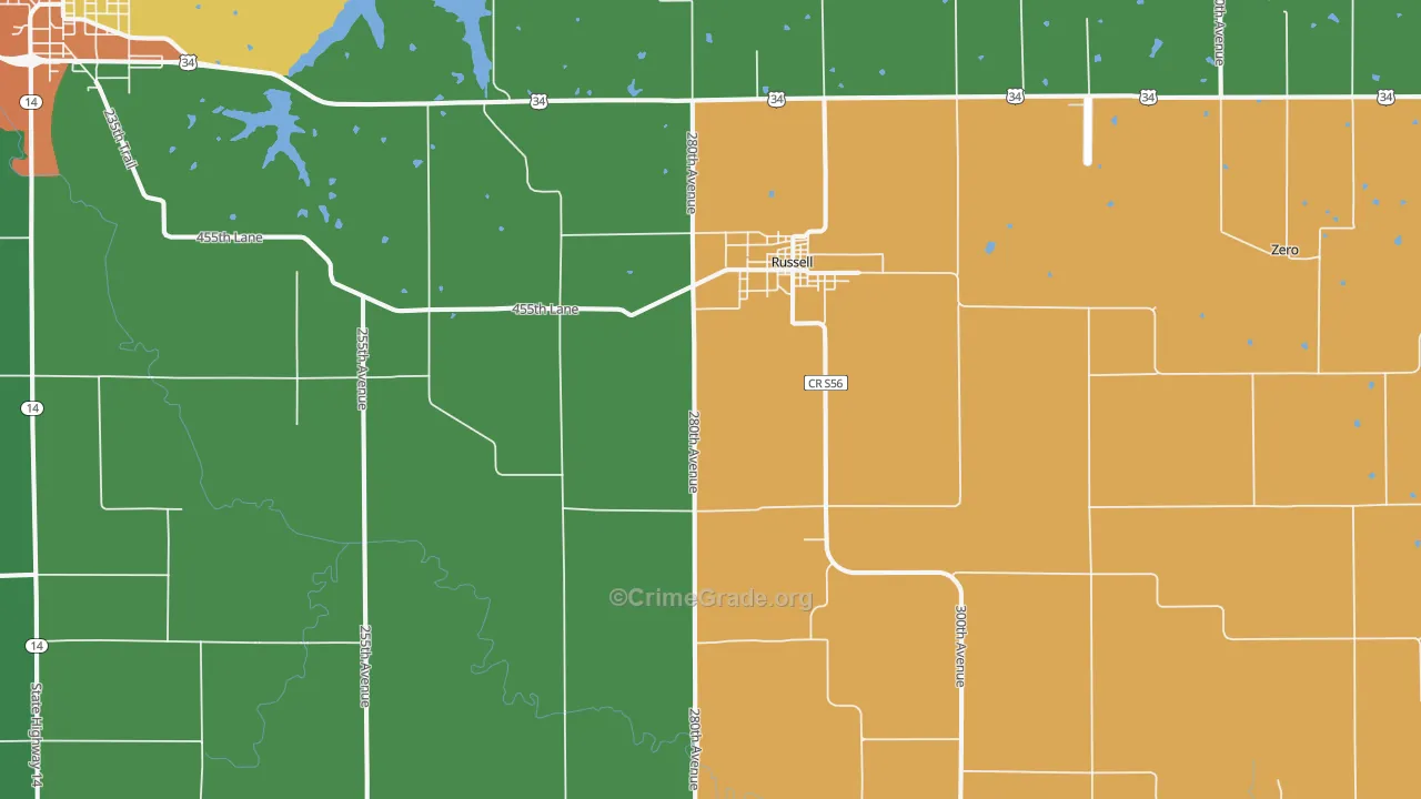 Russell, IA Map of Vandalism Rates
