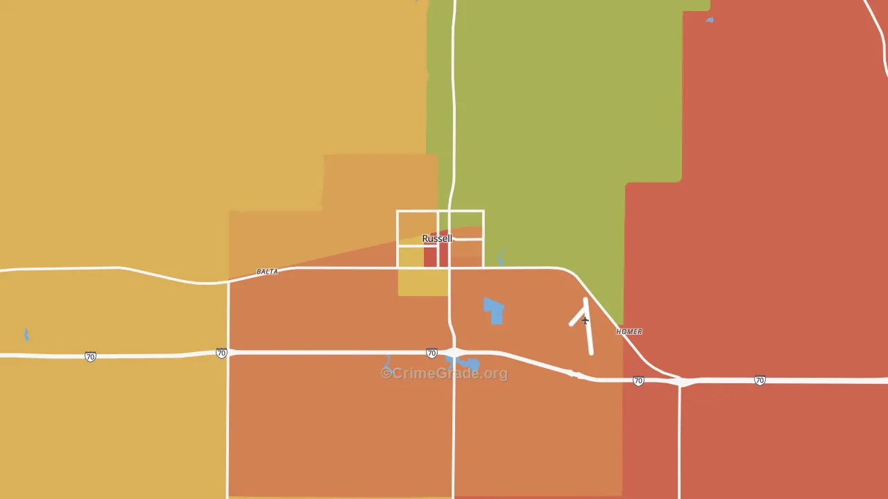 Russell, KS Map of Vandalism Rates