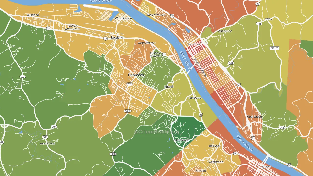 Russell, KY Map of Vandalism Rates