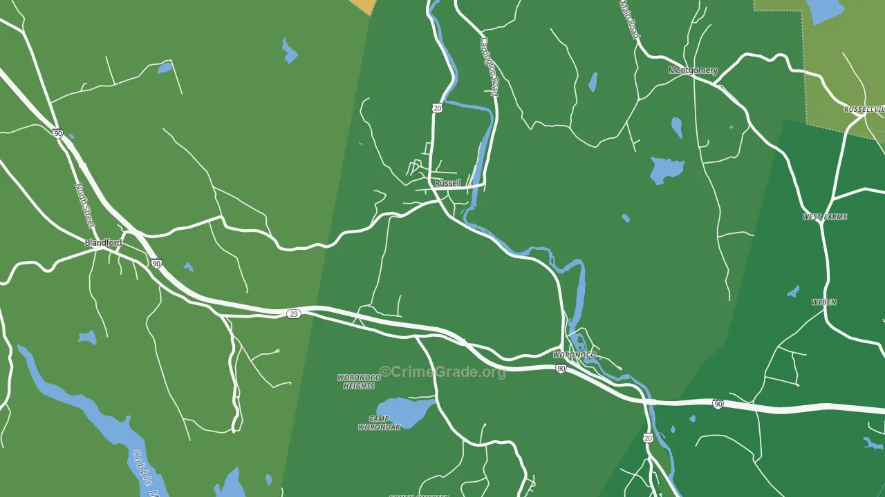 Russell, MA Map of Vandalism Rates