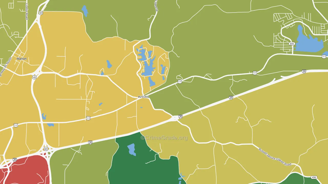 Russell, MS Map of Vandalism Rates
