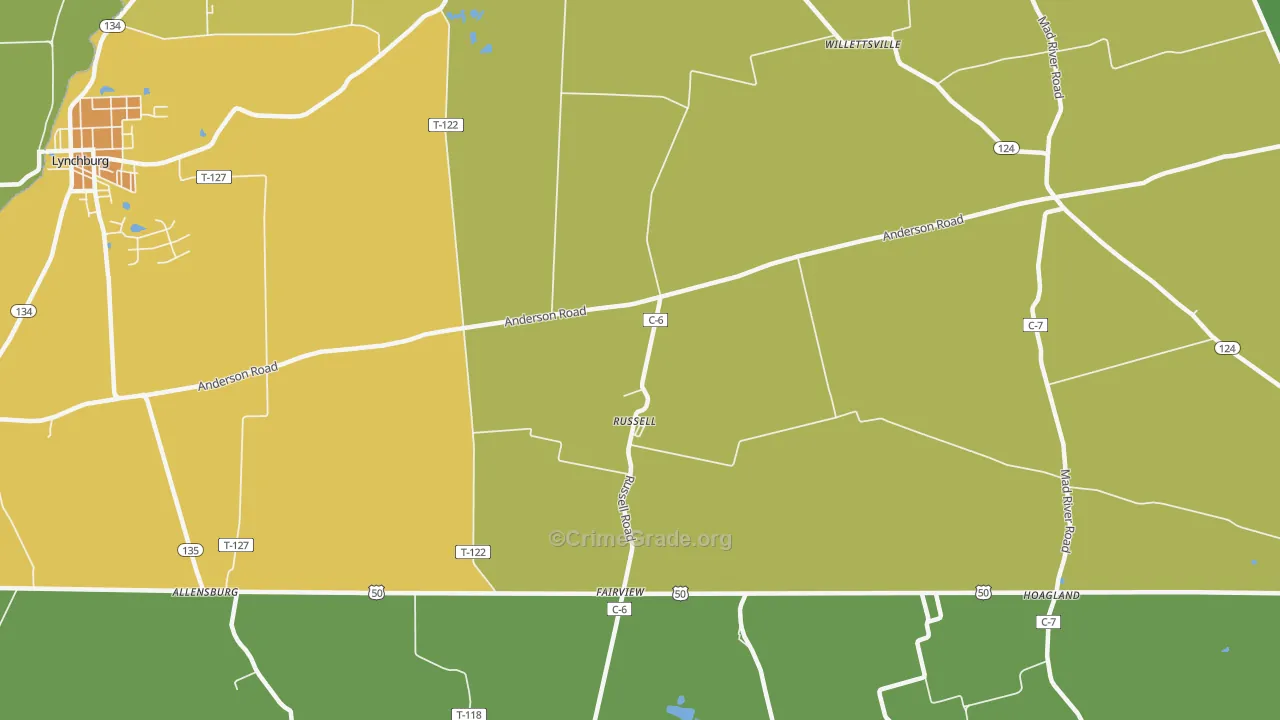 Russell, OH Map of Vandalism Rates