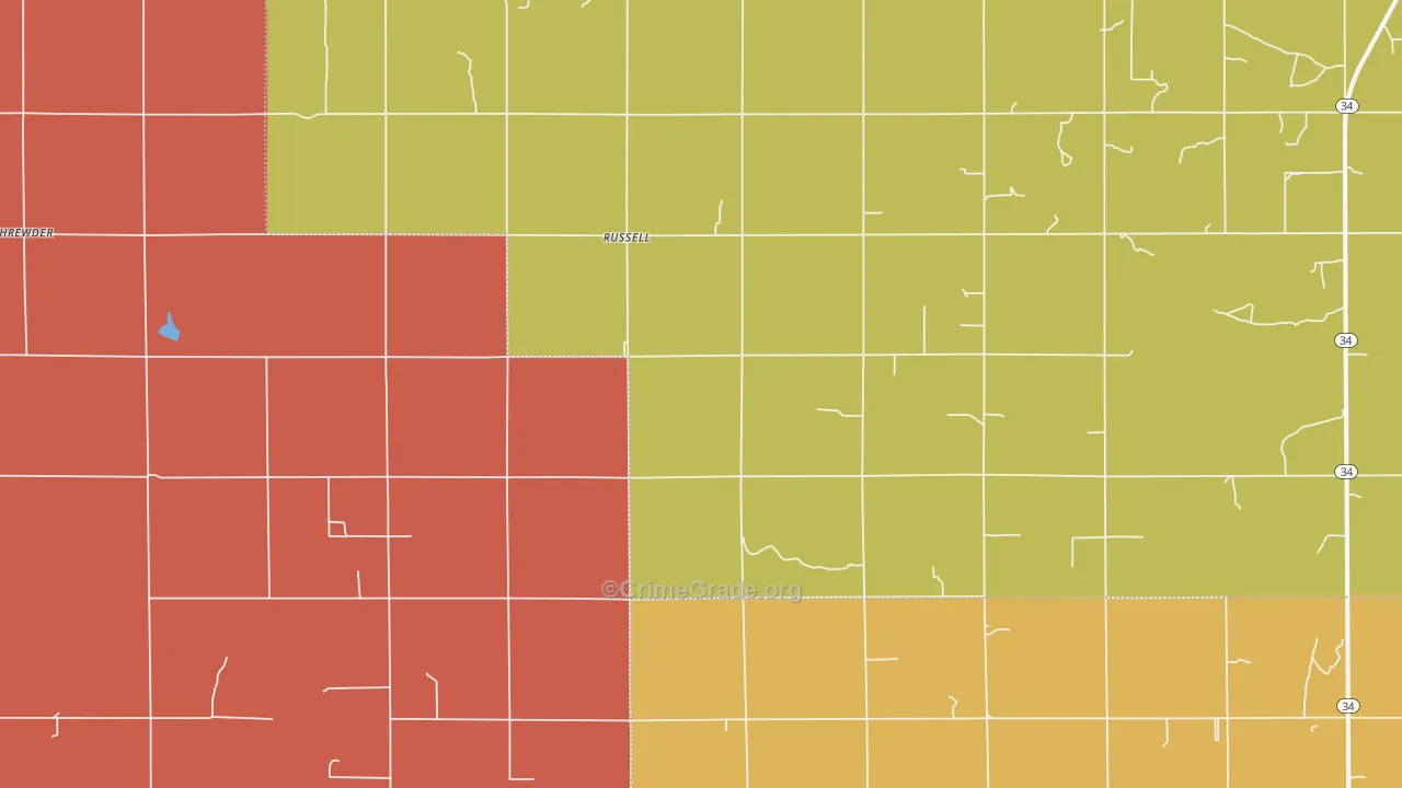 Russell, OK Map of Vandalism Rates