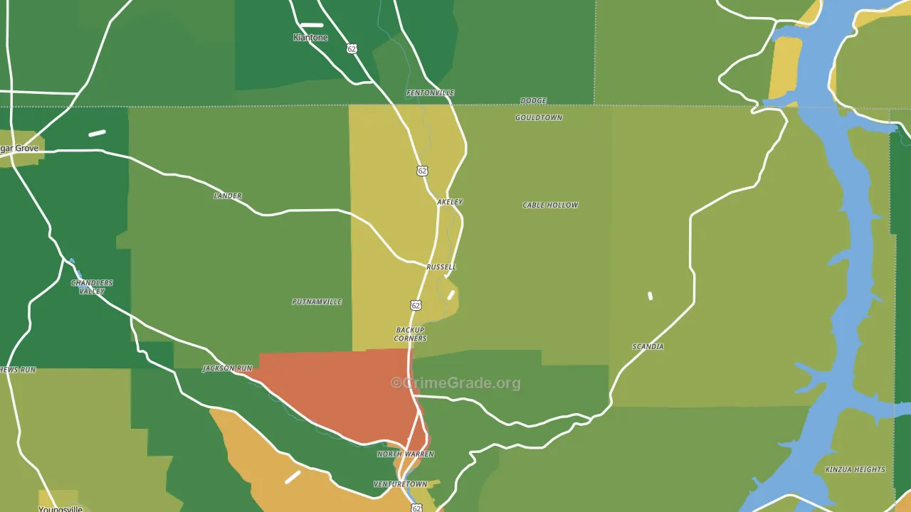 Russell, PA Map of Vandalism Rates