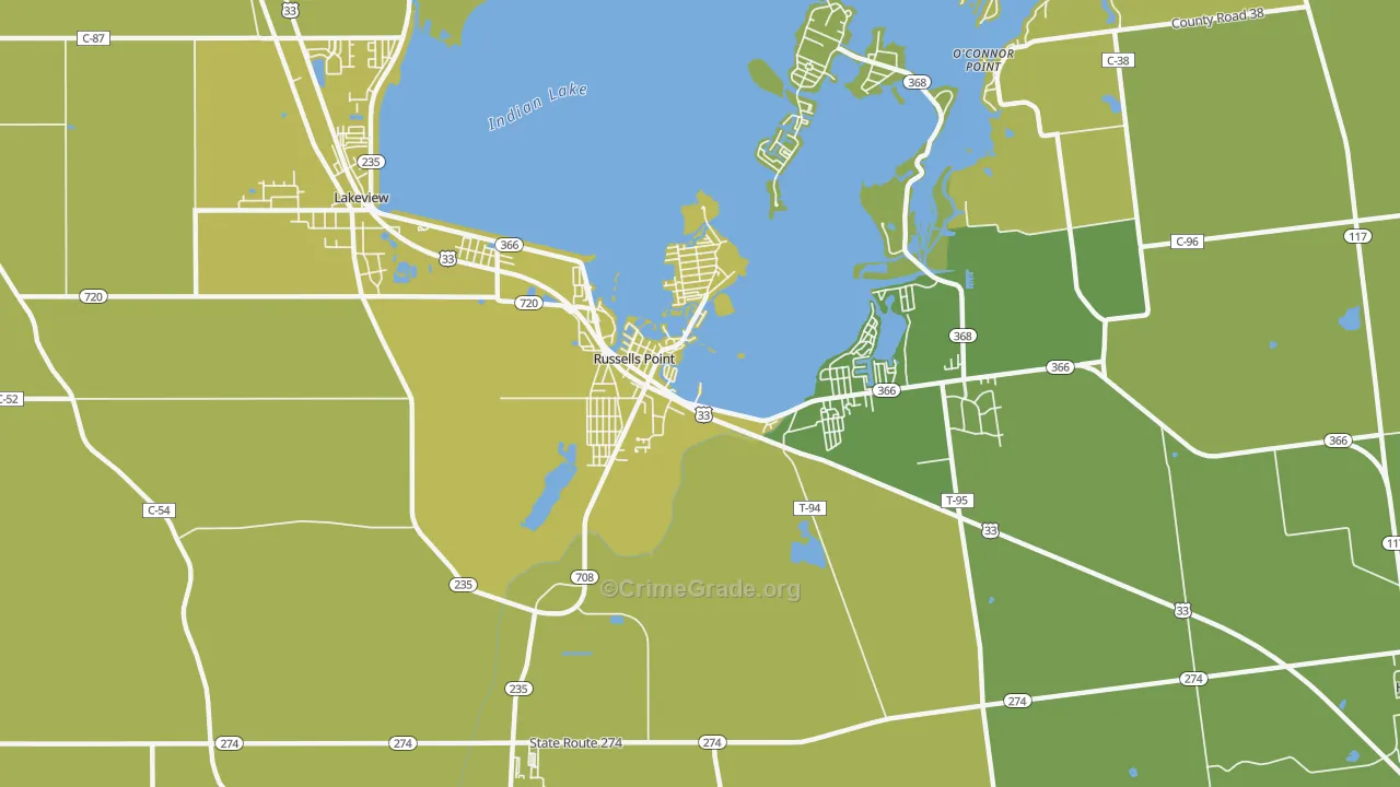 Russells Point, OH Map of Vandalism Rates