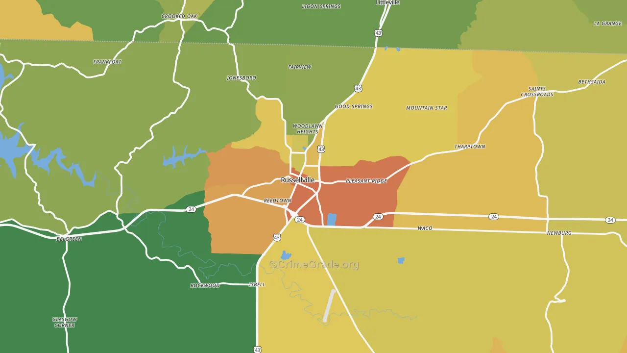 Russellville, AL Map of Vandalism Rates