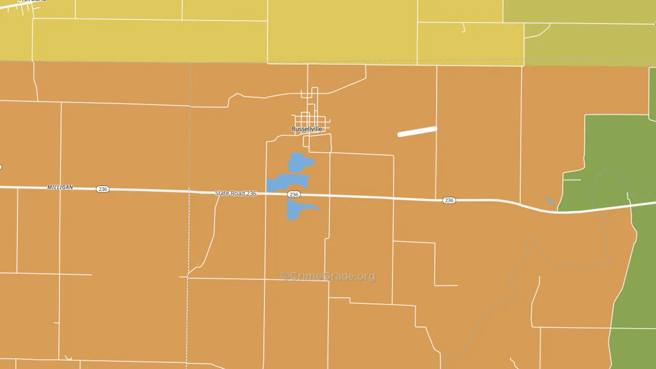 Russellville, IN Map of Vandalism Rates