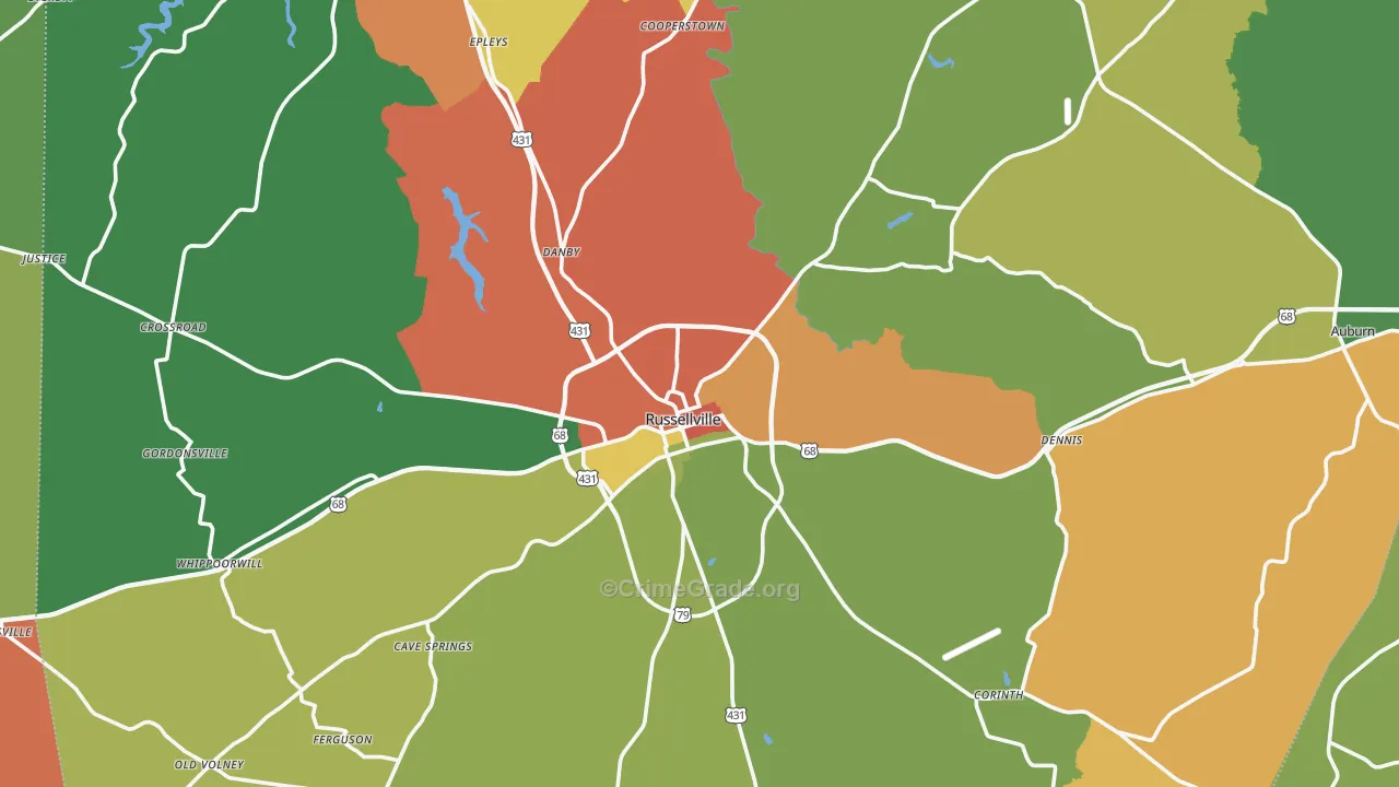 Russellville, KY Map of Vandalism Rates