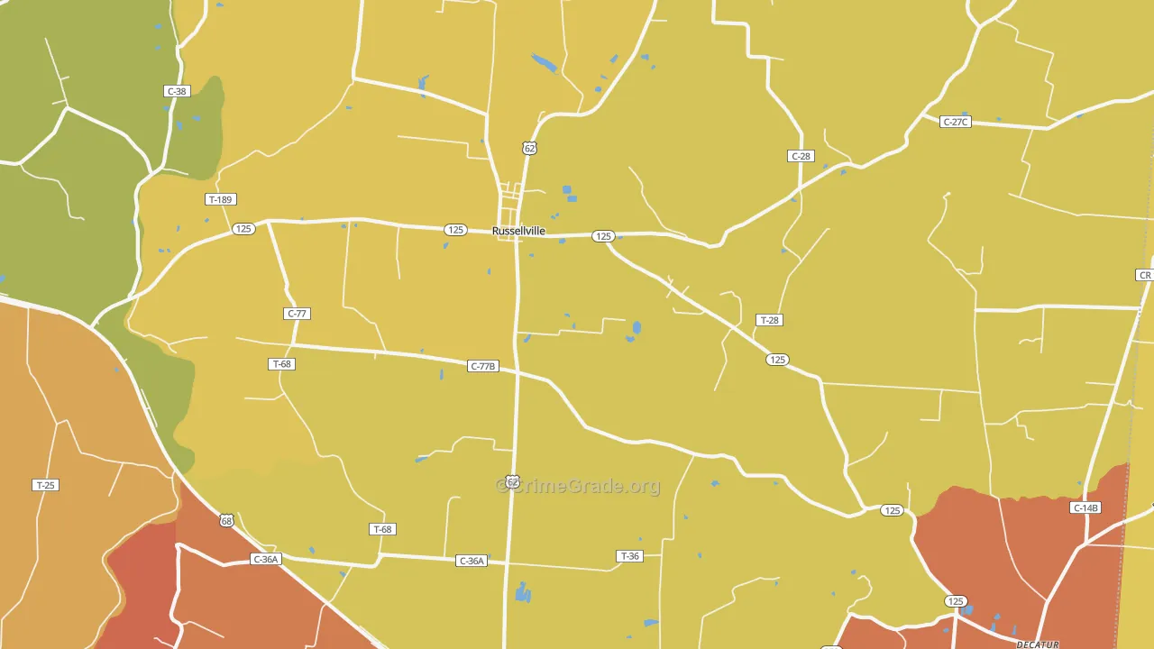 Russellville, OH Map of Vandalism Rates