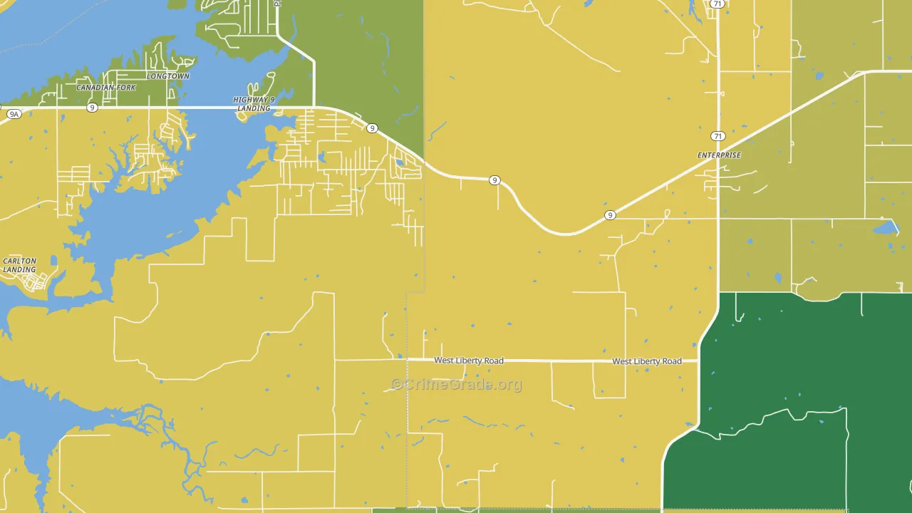 Russellville, OK Map of Vandalism Rates