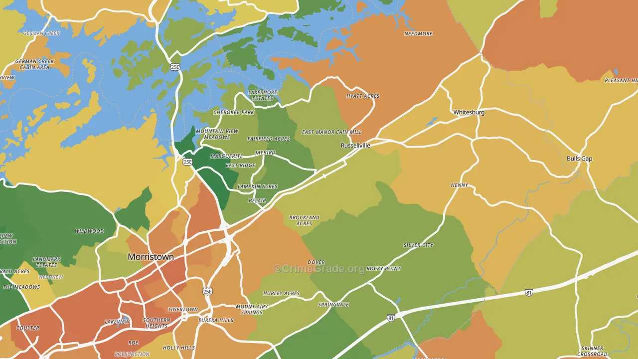 Russellville, TN Map of Vandalism Rates