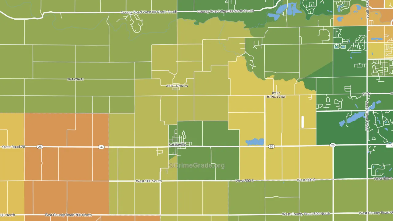 Russiaville, IN Map of Vandalism Rates