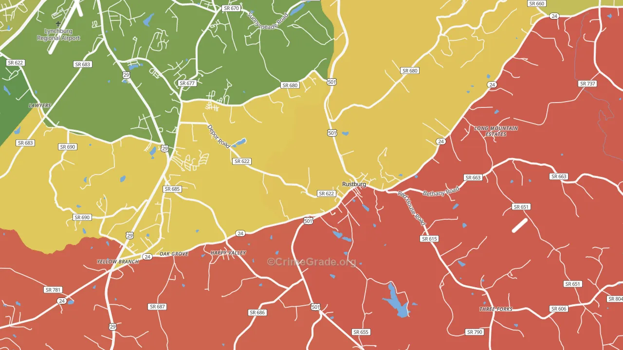 Rustburg, VA Map of Vandalism Rates
