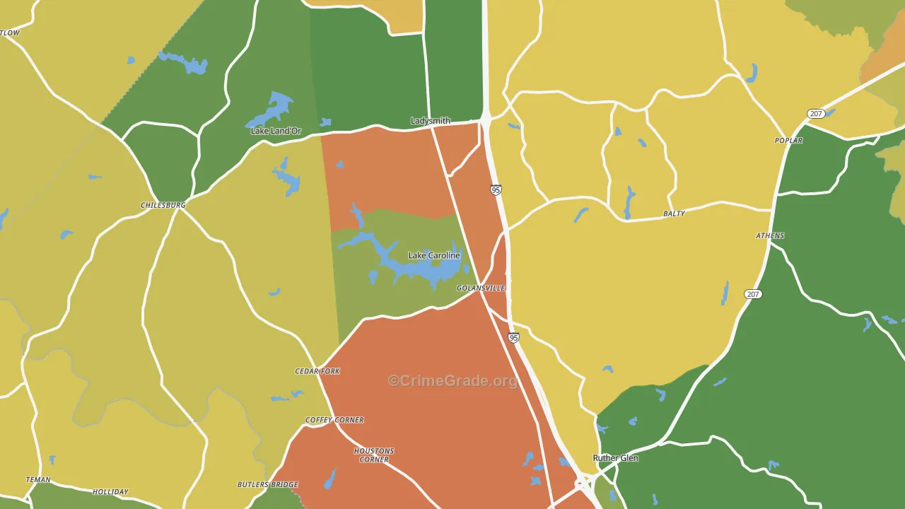 Ruther Glen, VA Map of Vandalism Rates
