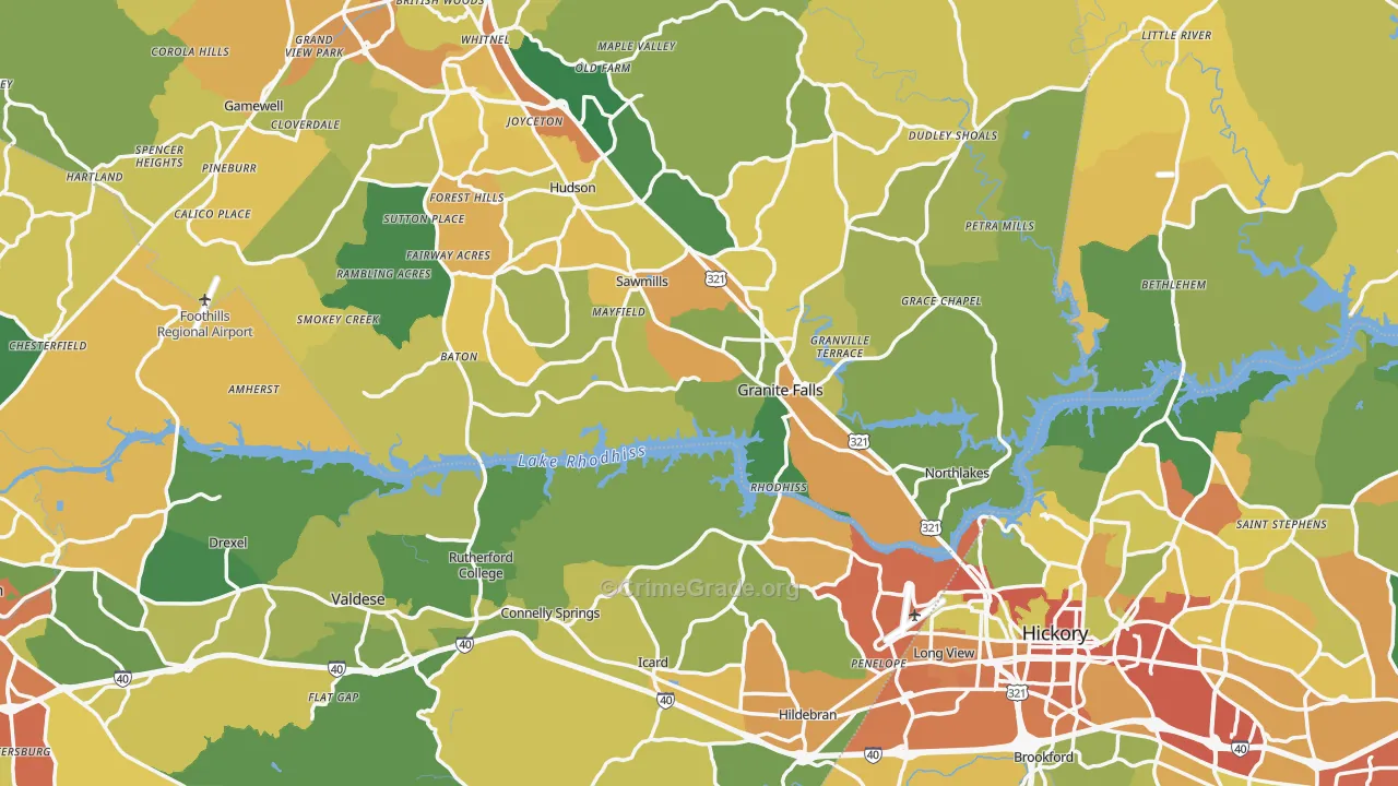 Rutherford College, NC Map of Vandalism Rates