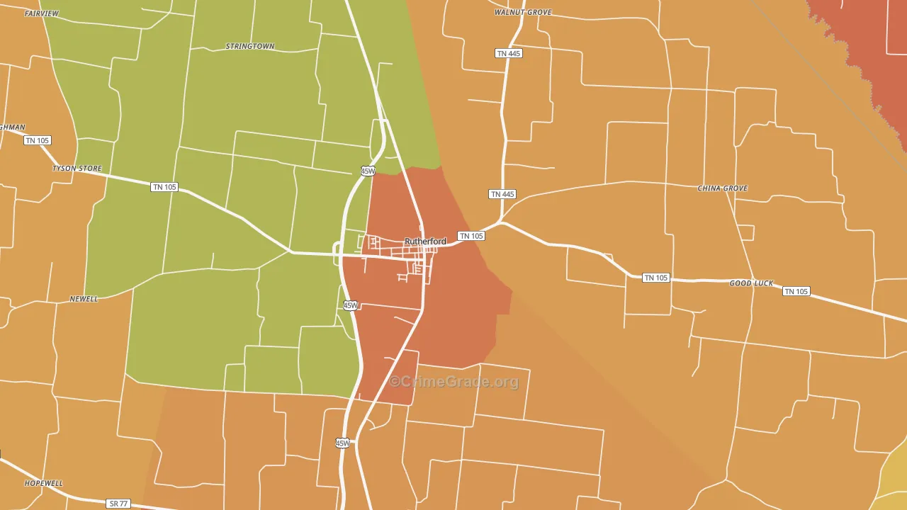 Rutherford, TN Map of Vandalism Rates