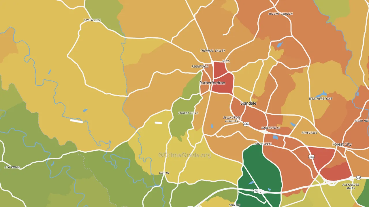 Rutherfordton, NC Map of Vandalism Rates
