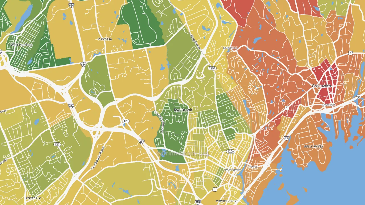 Rye Brook, NY Map of Vandalism Rates