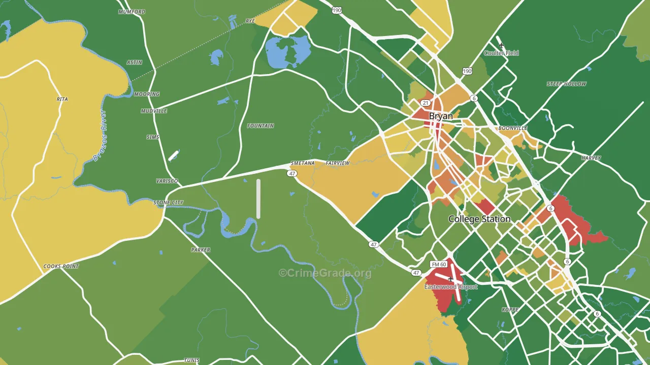 Rye, TX Map of Vandalism Rates