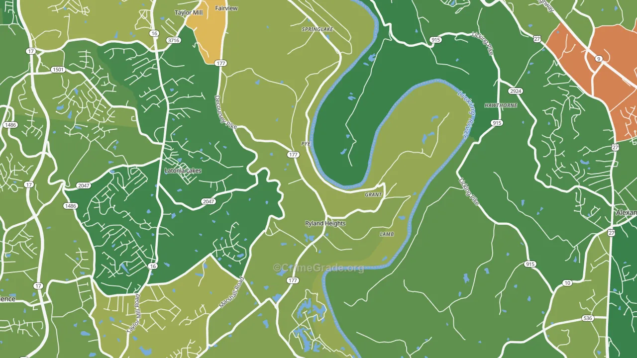 Ryland Heights, KY Map of Vandalism Rates