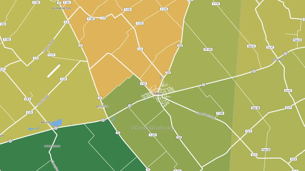 Sabina, OH Map of Vandalism Rates