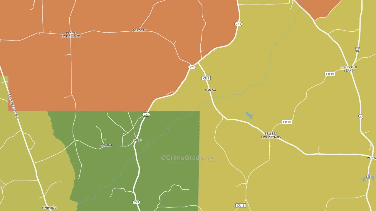 Saco, AL Map of Vandalism Rates