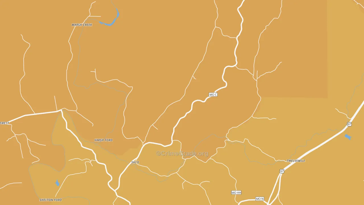 Saco, MO Map of Vandalism Rates