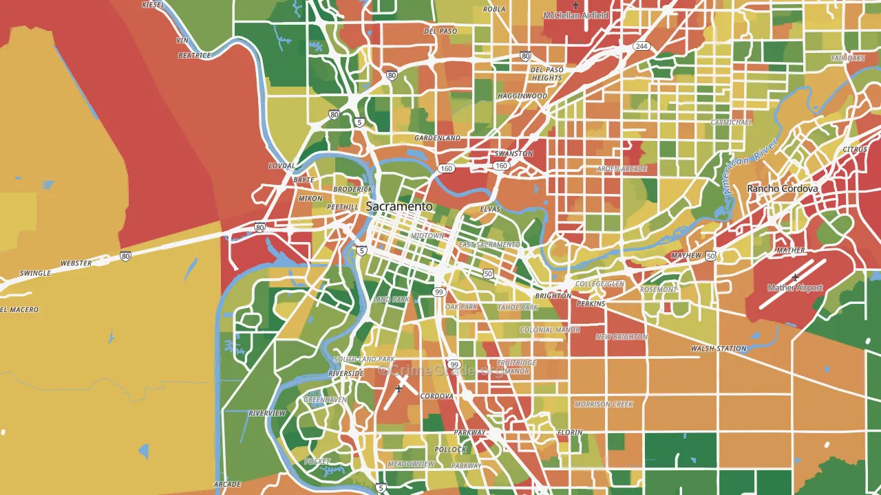 Sacramento, CA Map of Vandalism Rates