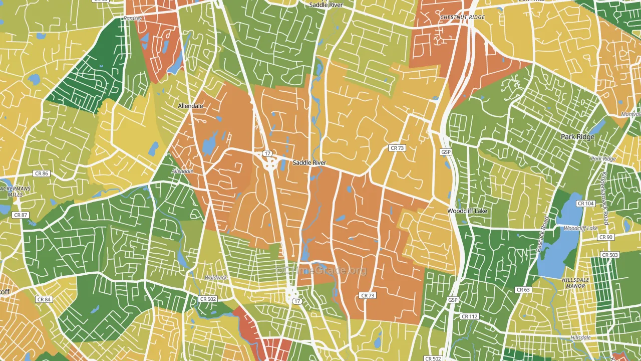 Saddle River, NJ Map of Vandalism Rates