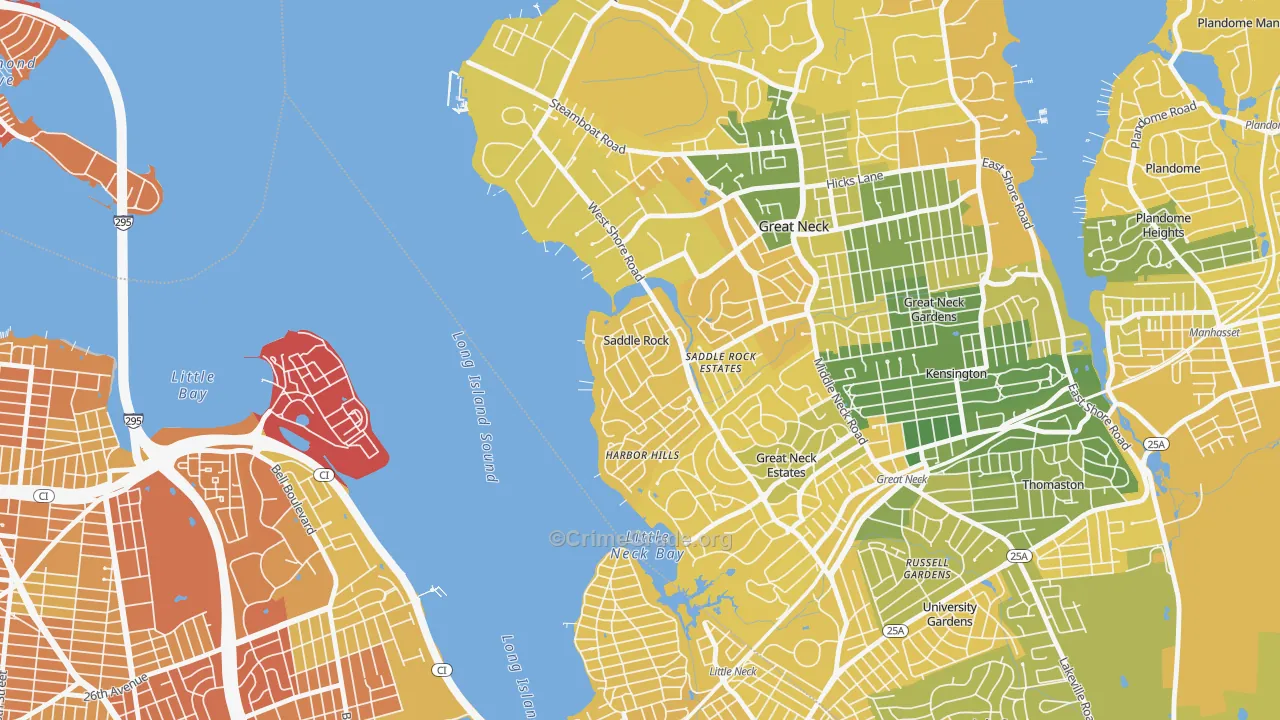Saddle Rock, NY Map of Vandalism Rates