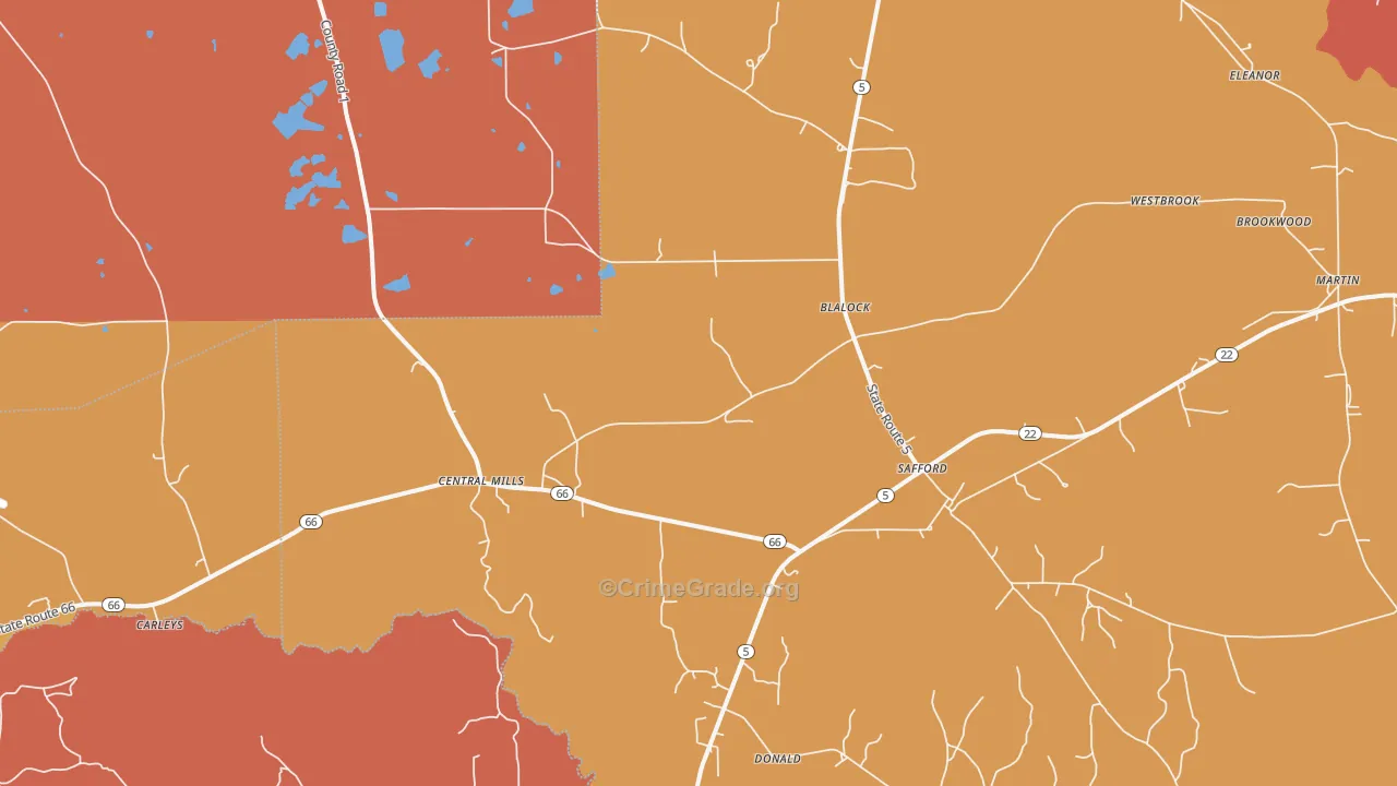 Safford, AL Map of Vandalism Rates