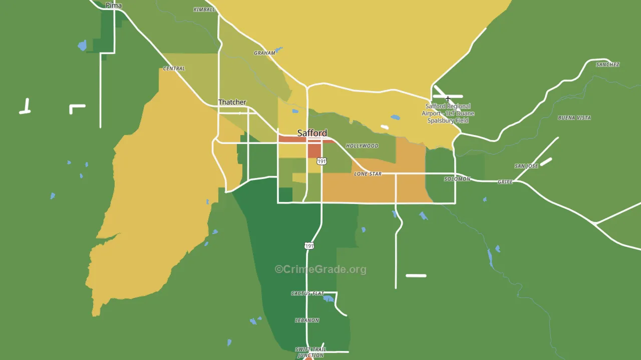 Safford, AZ Map of Vandalism Rates