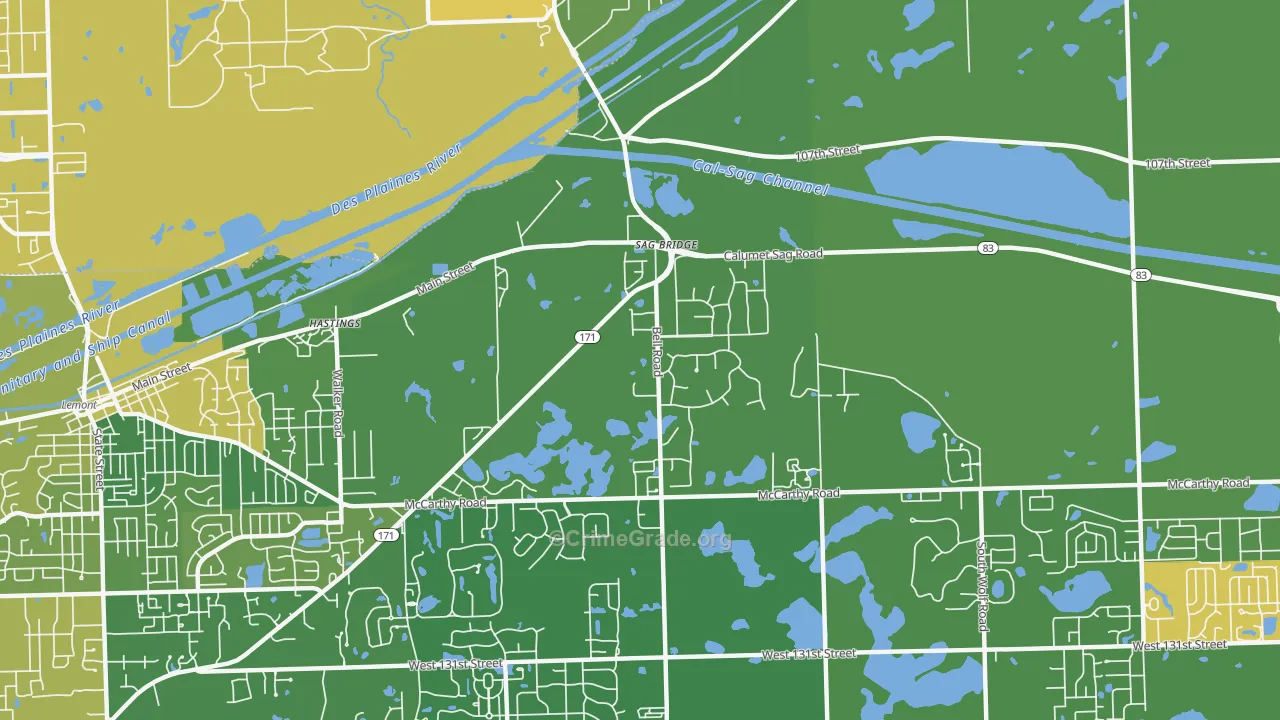 Sag Bridge, IL Map of Vandalism Rates