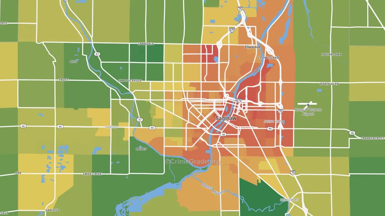 Saginaw, MI Map of Vandalism Rates