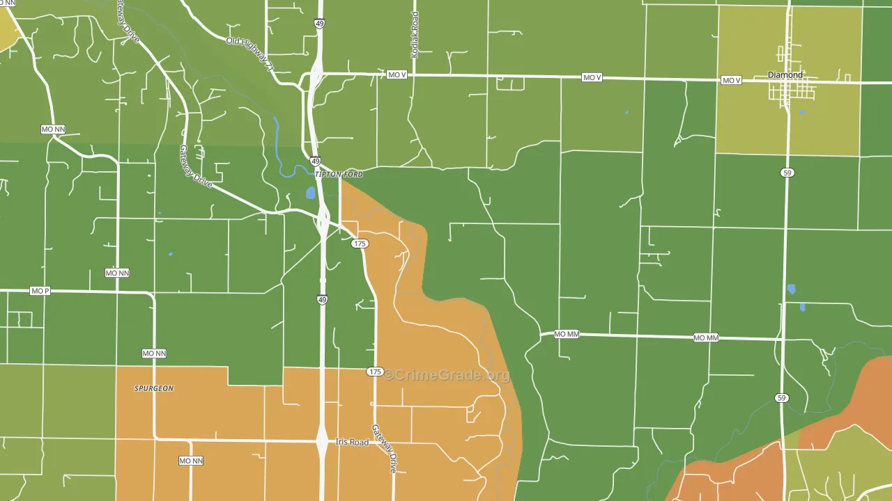 Saginaw, MO Map of Vandalism Rates