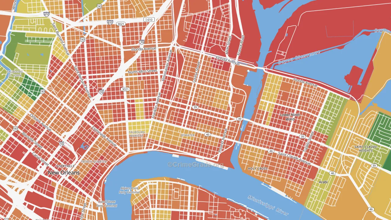 Saint Claude, New Orleans, LA Map of Vandalism Rates