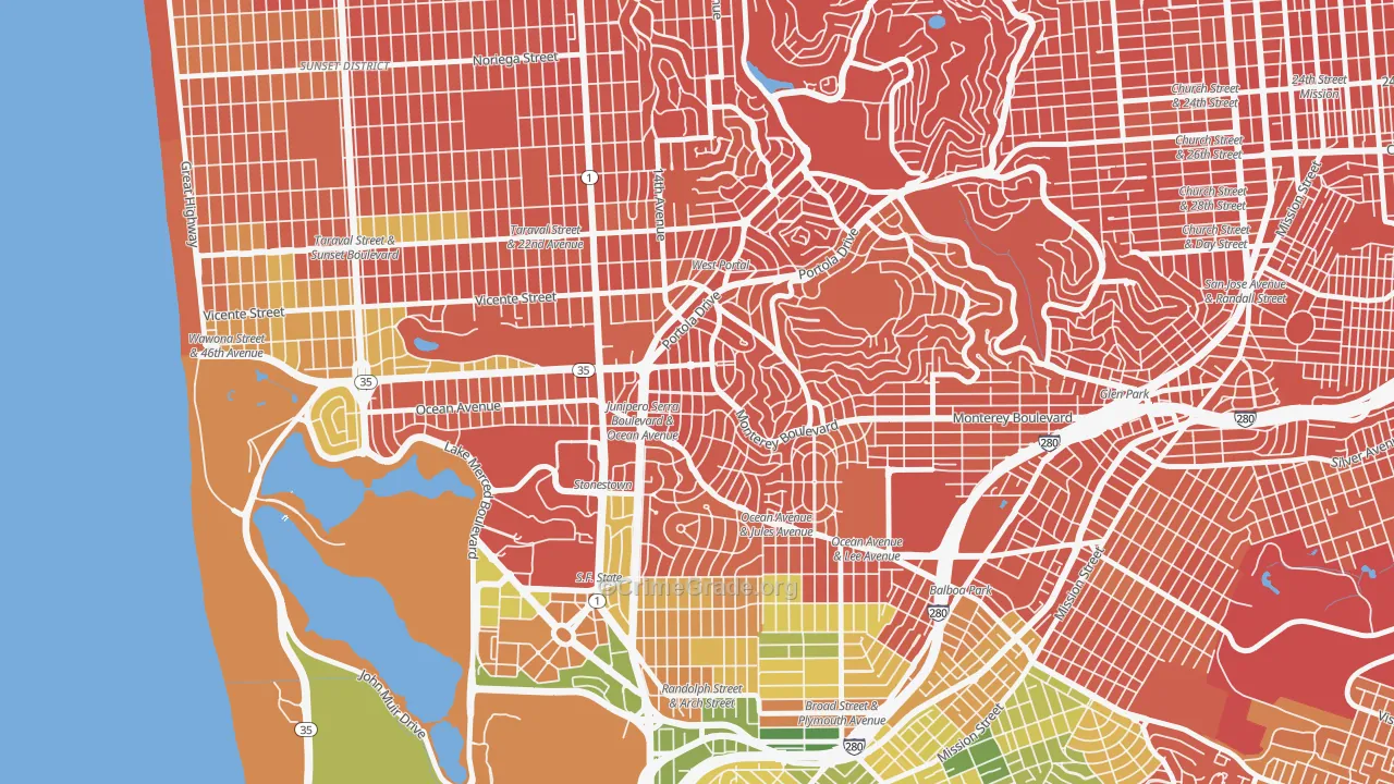 Saint Francis Wood, San Francisco, CA Map of Vandalism Rates