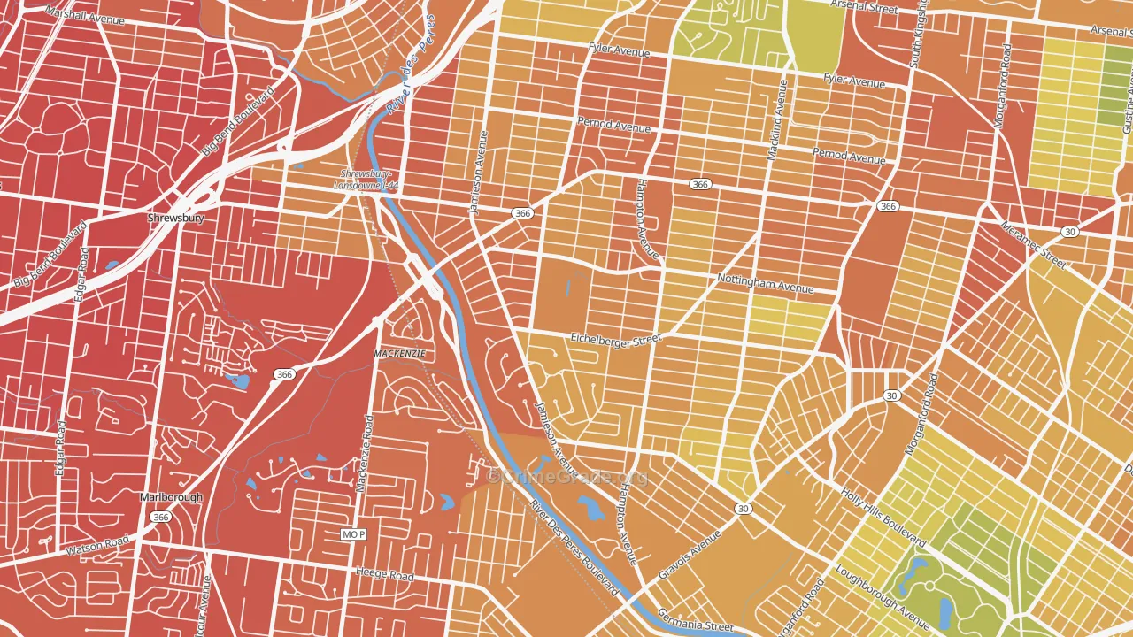 Saint Louis Hills, St. Louis, MO Map of Vandalism Rates