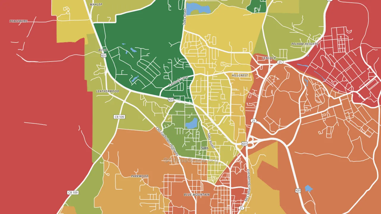 Saks, AL Map of Vandalism Rates