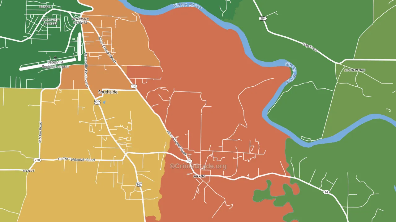 Salado, AR Map of Vandalism Rates