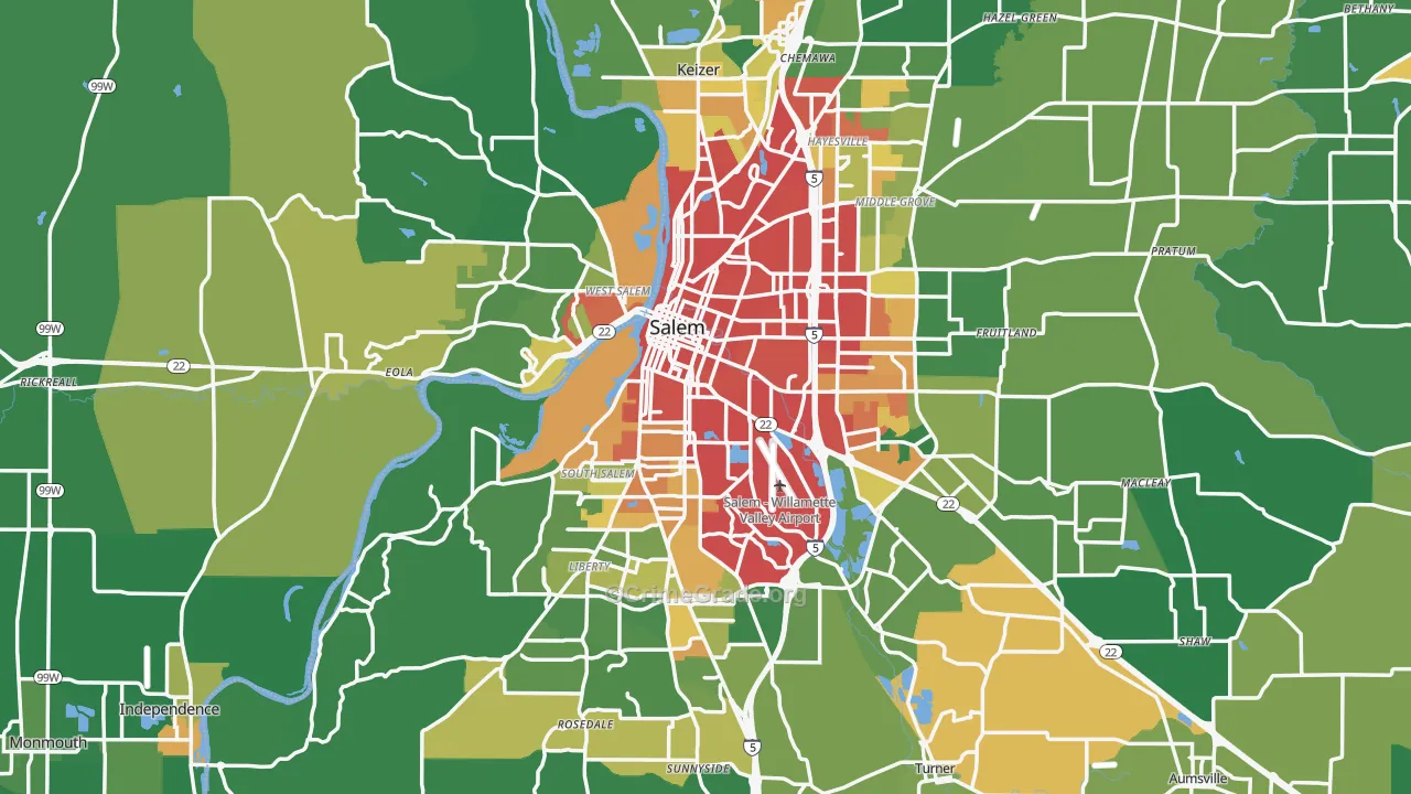 Salem, OR Map of Vandalism Rates