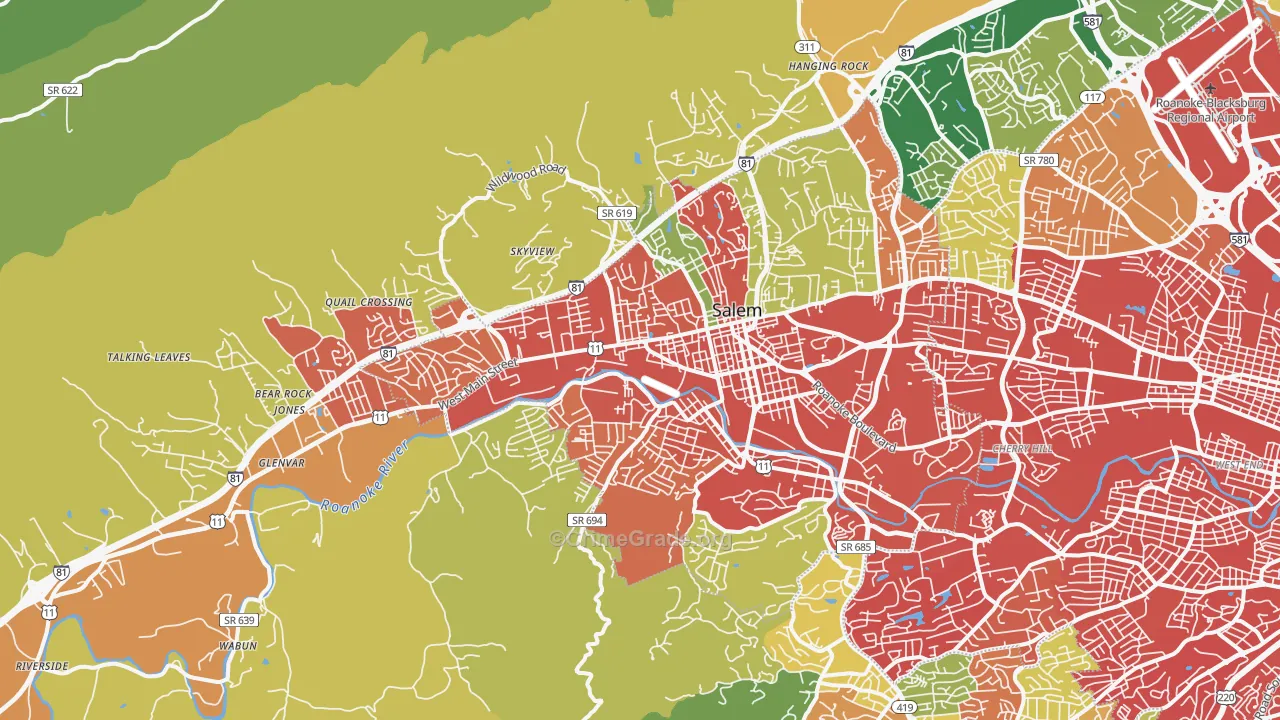 Salem, VA Map of Vandalism Rates