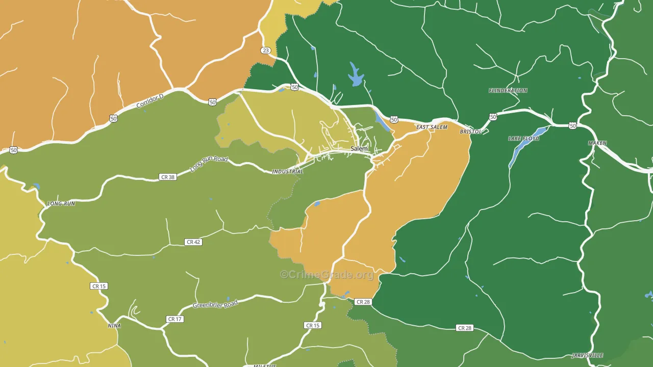Salem, WV Map of Vandalism Rates