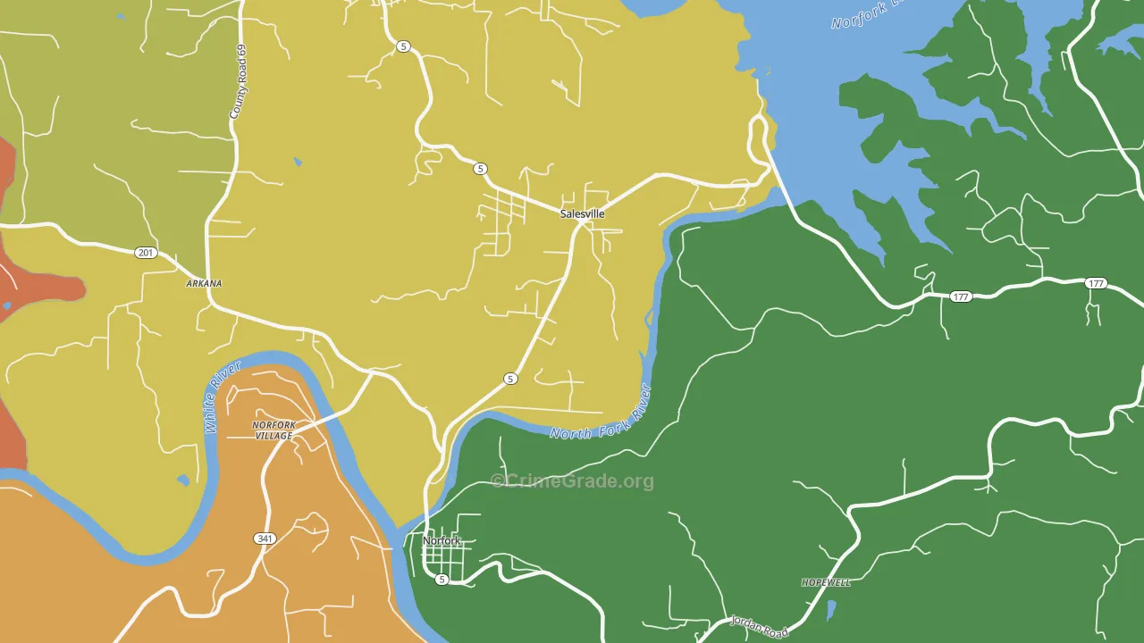 Salesville, AR Map of Vandalism Rates