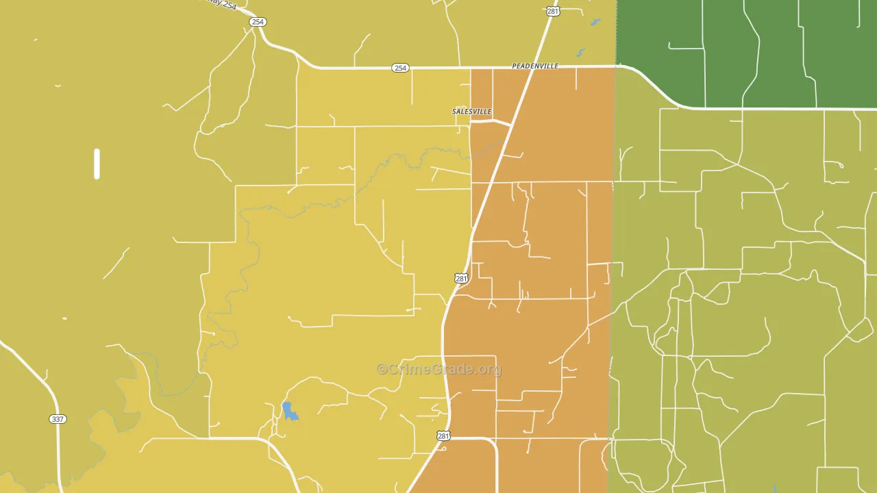 Salesville, TX Map of Vandalism Rates