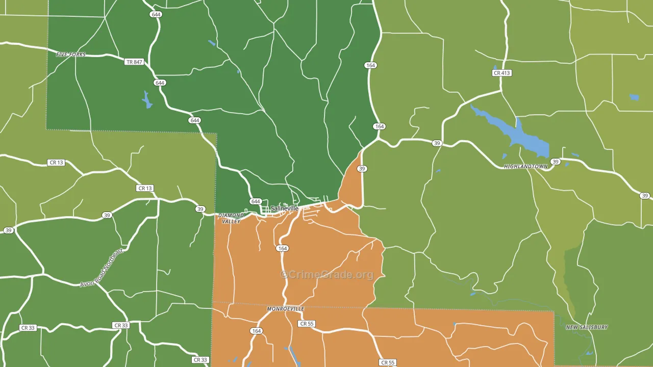 Salineville, OH Map of Vandalism Rates
