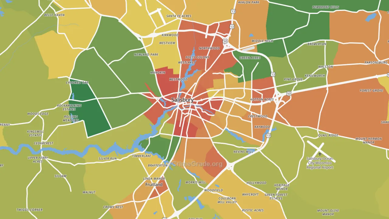 Salisbury, MD Map of Vandalism Rates