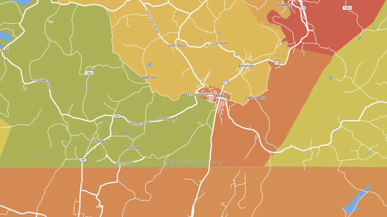 Salisbury, PA Map of Vandalism Rates