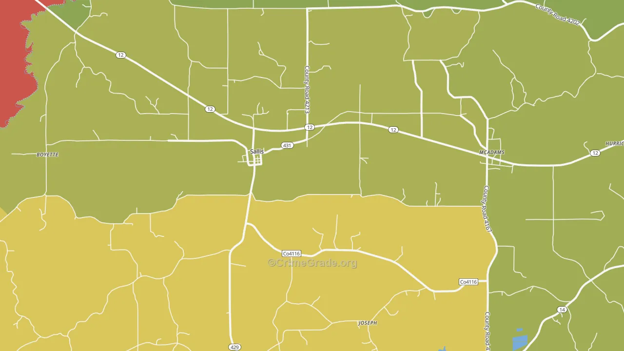 Sallis, MS Map of Vandalism Rates