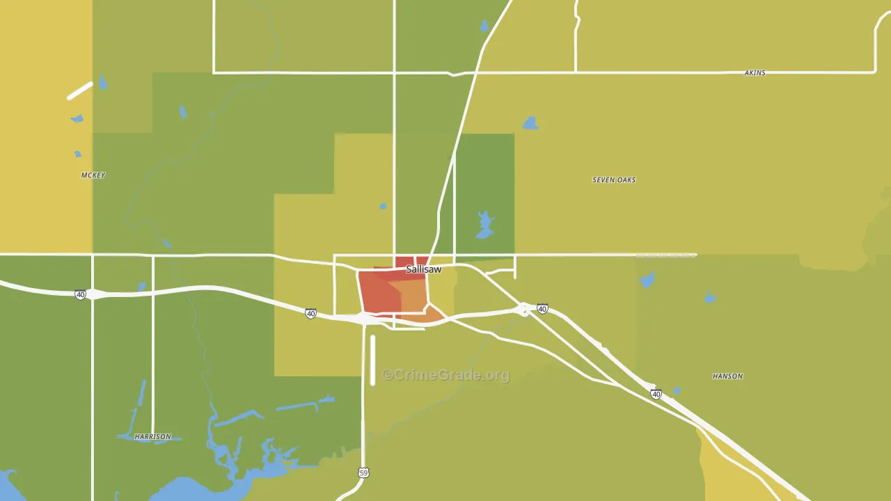 Sallisaw, OK Map of Vandalism Rates